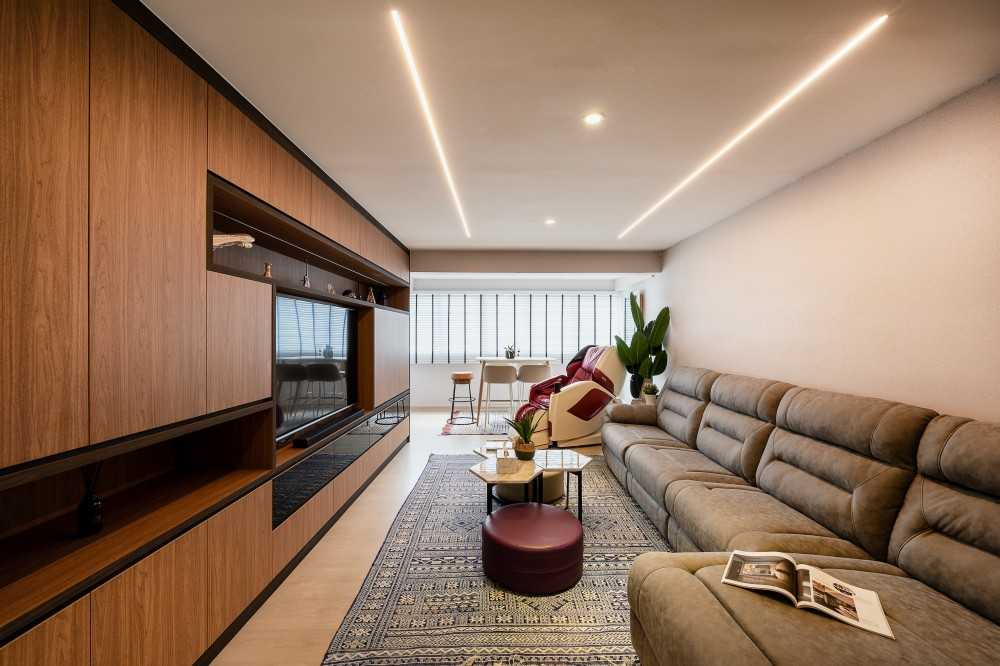 Contemporary Living Room with Vinyl Flooring and TV Console