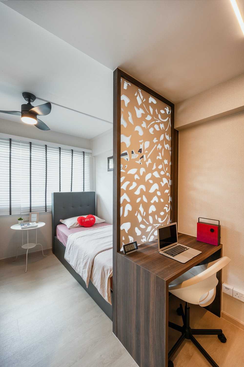 Contemporary Bedroom with Room Divider and Single Bed