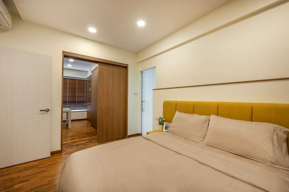 Asian Bedroom with Parquet Floor and Flooring