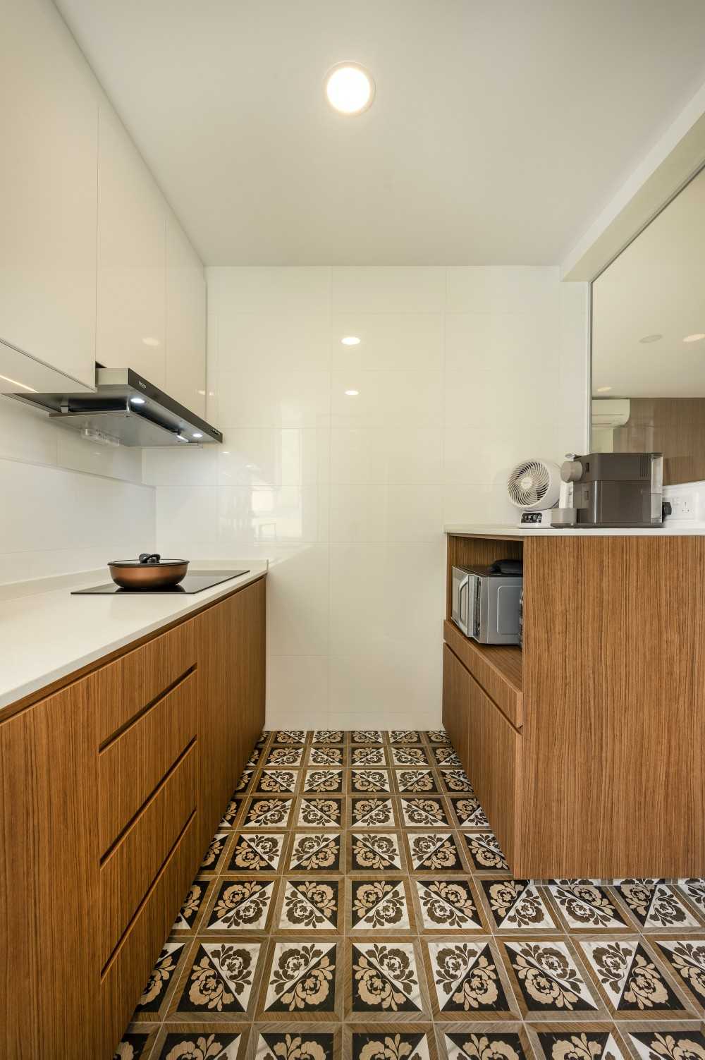 Asian Kitchen with Countertop and Homogeneous Tiles