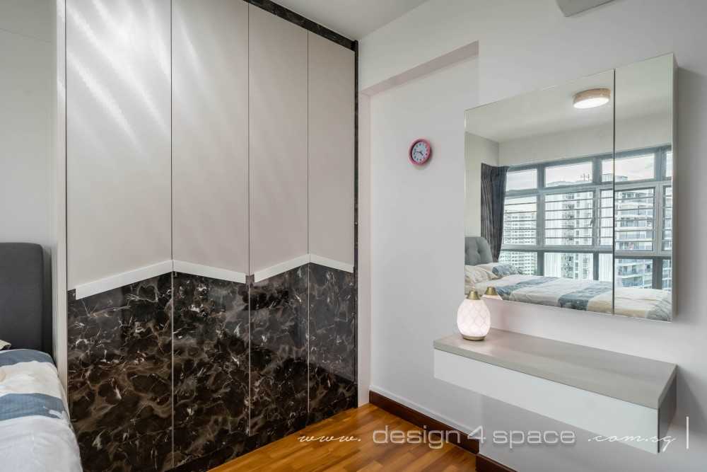 Contemporary Bedroom with Parquet Floor and Mirror
