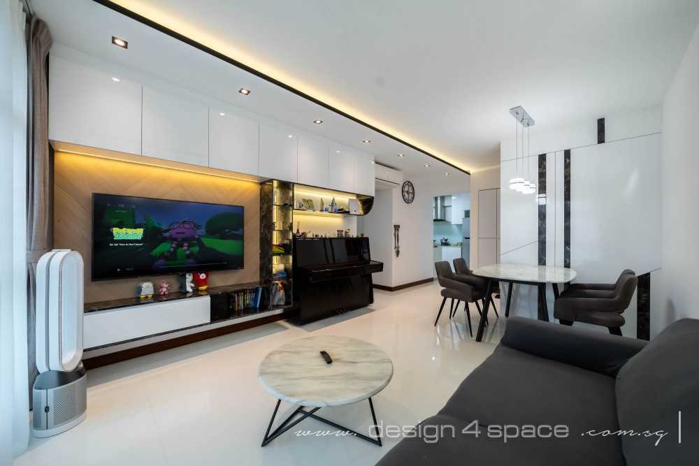 Contemporary Living Room with TV Console and Feature Wall