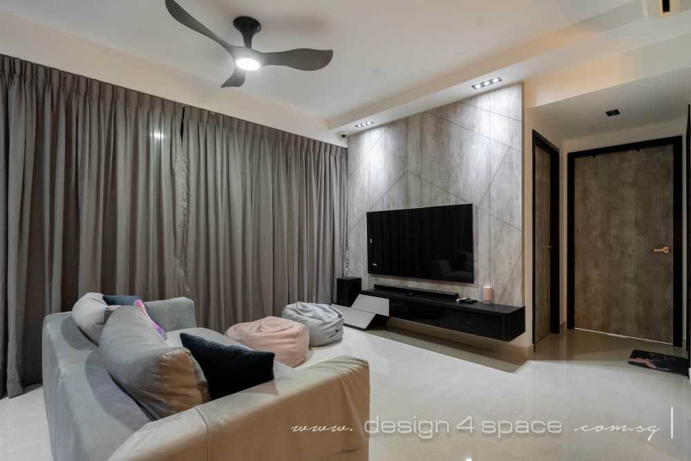 Contemporary Living Room with Homogeneous Tiles and TV Console