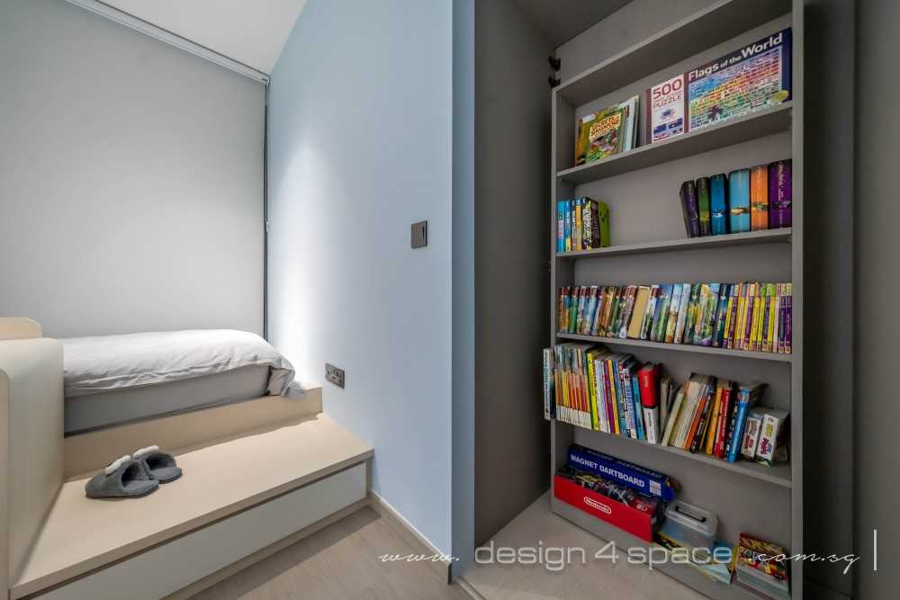 Contemporary Bedroom with Bookshelf and Vinyl Flooring
