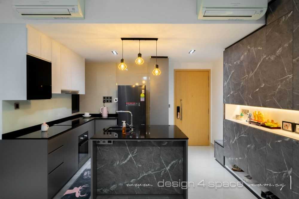 Contemporary Kitchen with Homogeneous Tiles and Kitchen Backsplash