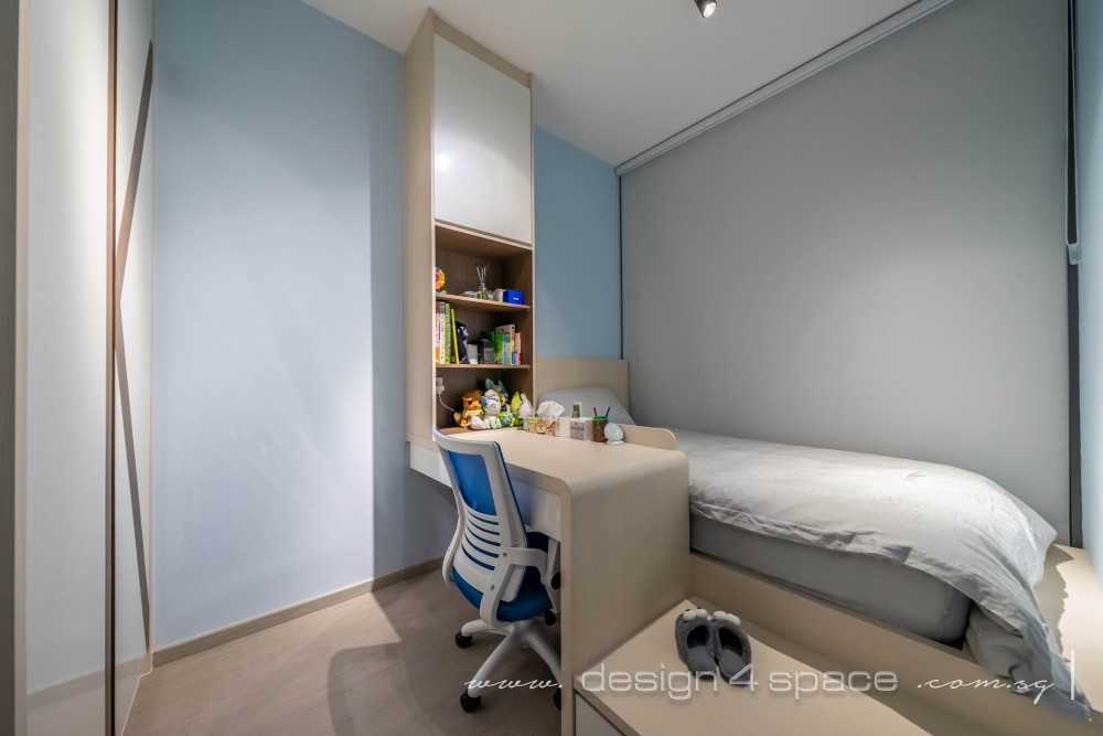 Contemporary Bedroom with Bookshelf and Vinyl Flooring