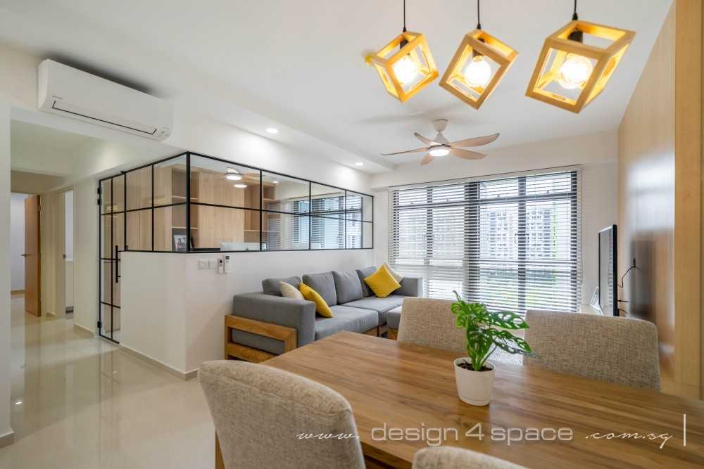 Scandinavian Living Room with TV Console and Drop Ceiling