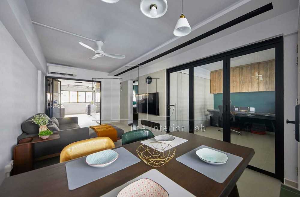 Contemporary Living Room with Open Kitchen and Sofa