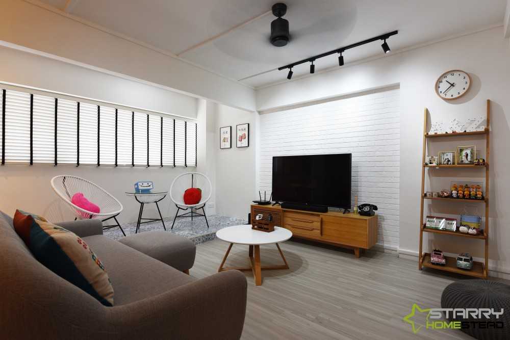 Scandinavian Living Room with Vinyl Flooring and TV Console