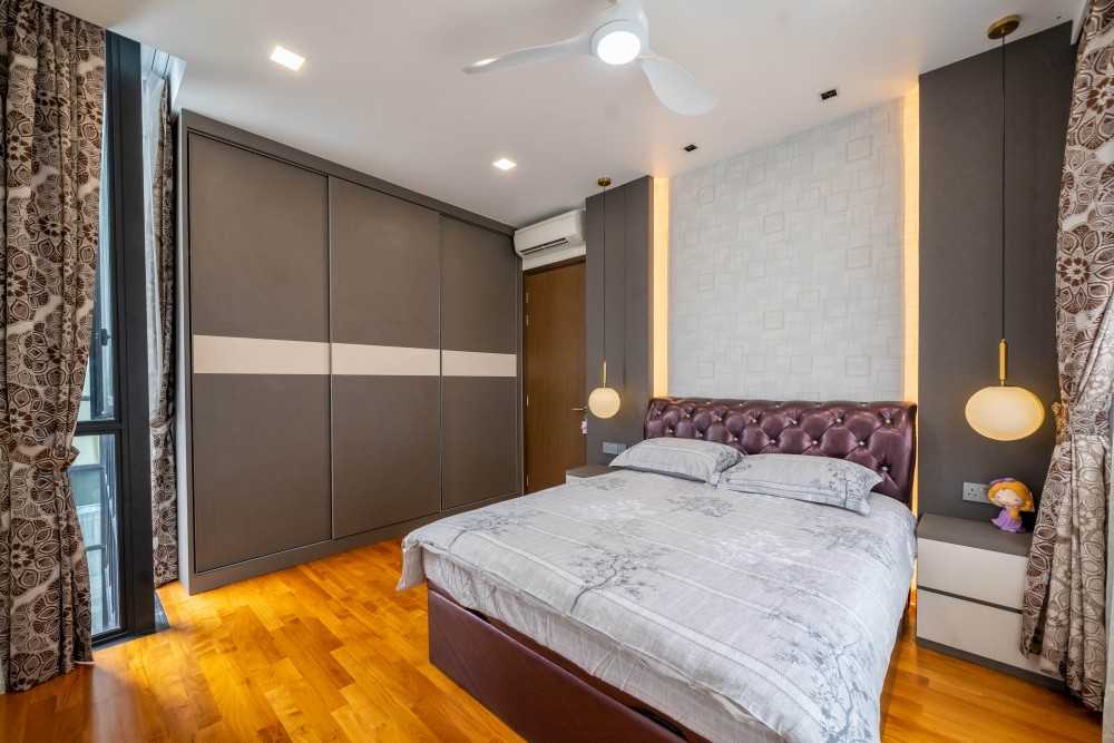 Modern Bedroom with Vinyl Flooring and Built-in Bed