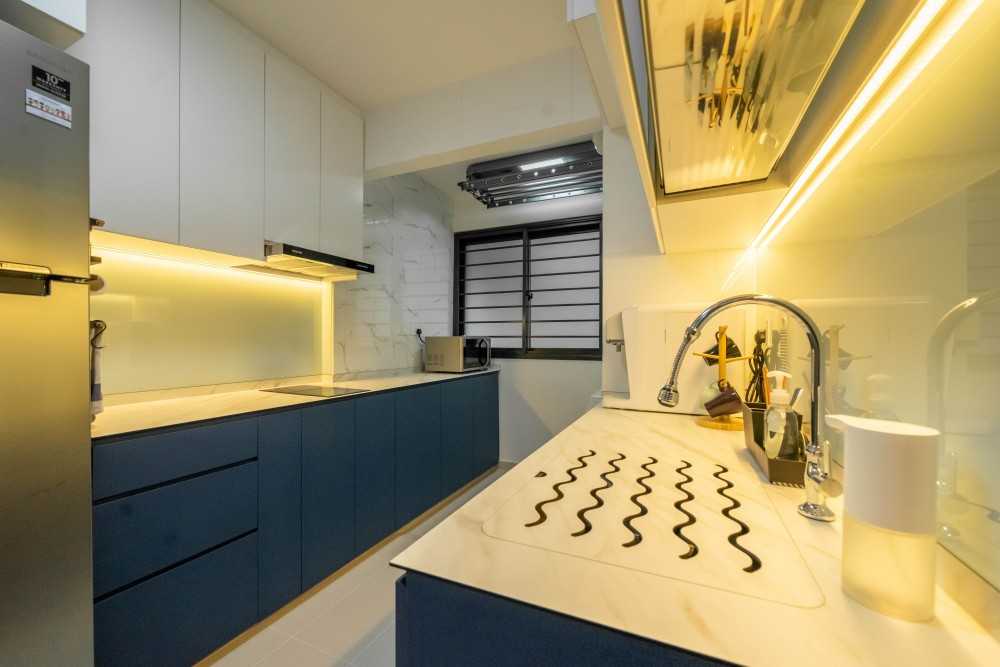 Scandinavian Kitchen with Herringbone Tiling and Kitchen Tap