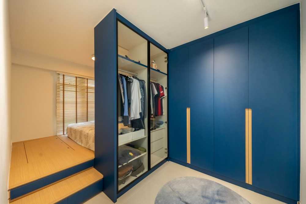 Scandinavian Bedroom with Platform Bed and Wardrobe