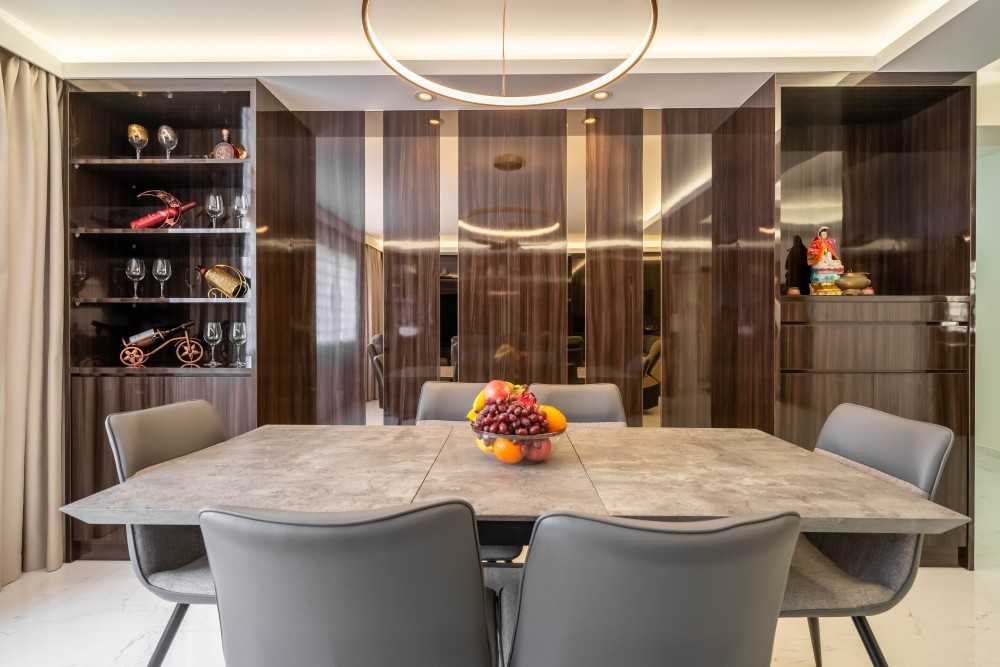Contemporary Dining Room with Ceiling Light and Downlights