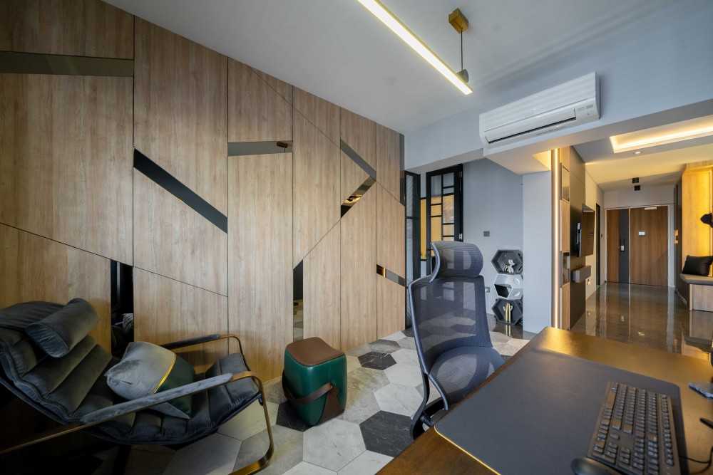 Industrial Home Office with Bookshelf and Desk