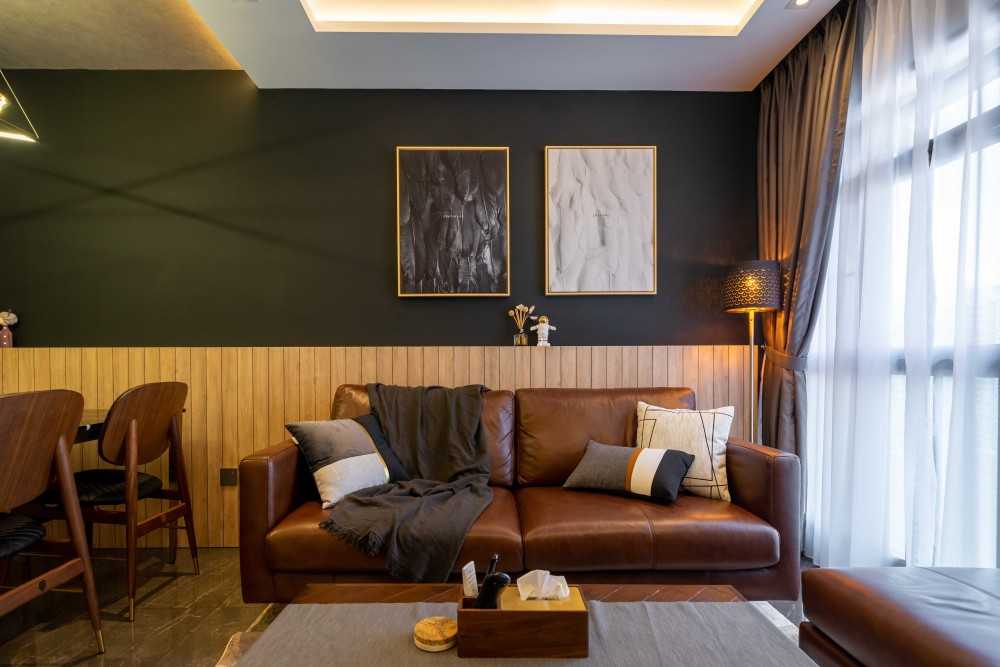 Industrial Living Room with Feature Wall and Sofa