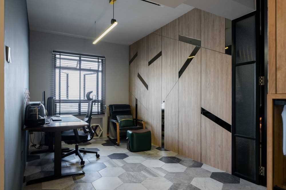 Industrial Home Office with Desk and Desk Chairs