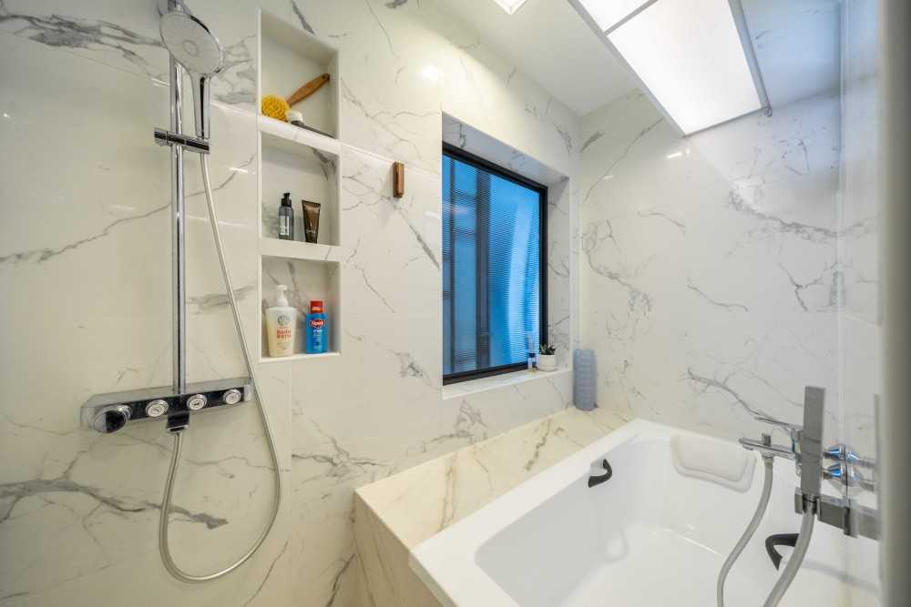 Industrial Bathroom with Bathtub and Bathroom Storage