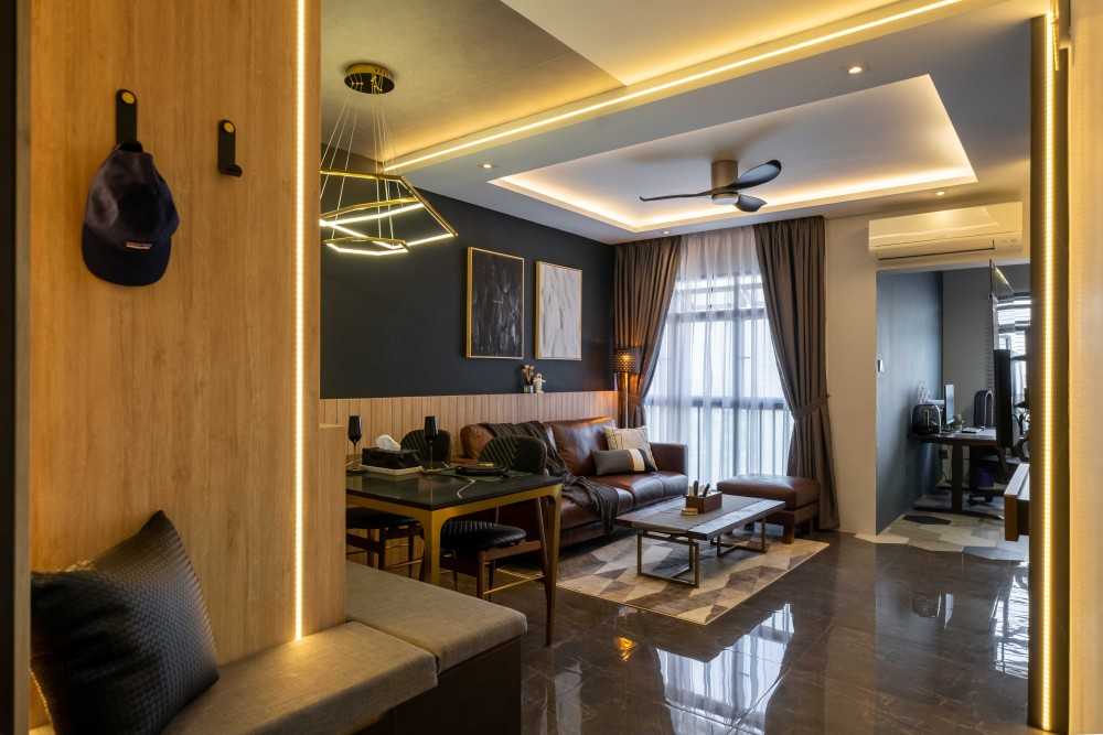 Industrial Living Room with Homogeneous Tiles and Sofa