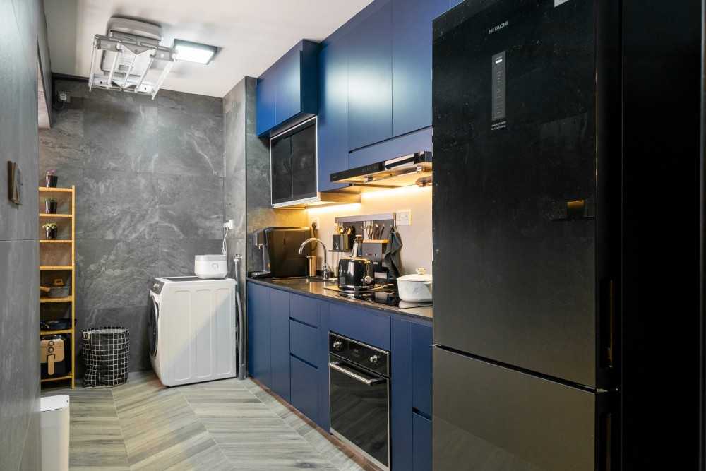 Industrial Kitchen with Vinyl Flooring and Wood Flooring
