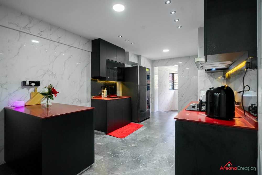 Contemporary Kitchen with Homogeneous Tiles and Herringbone Tiling