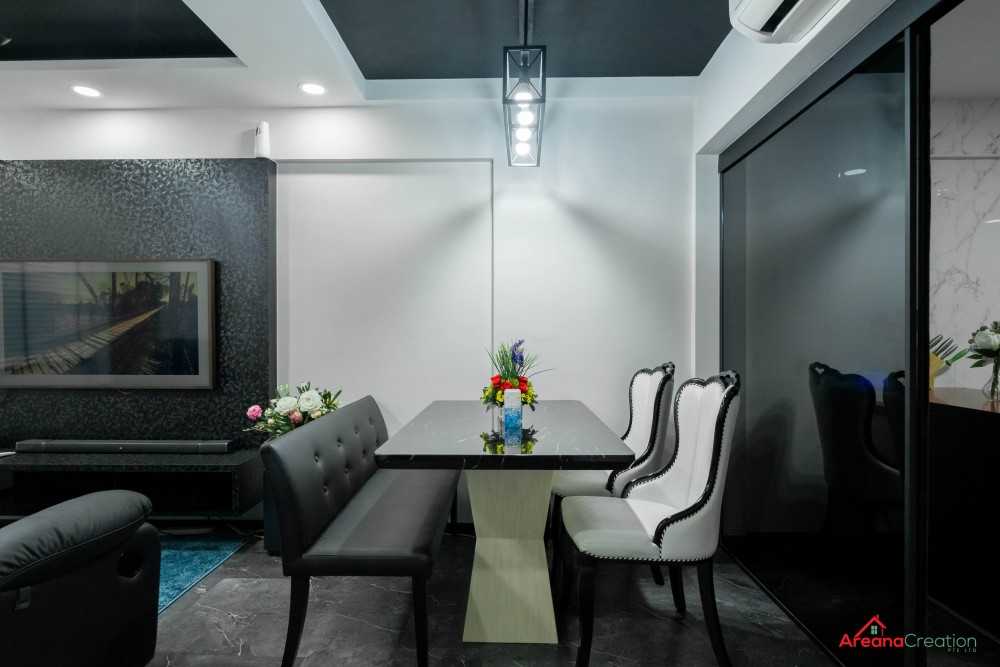Contemporary Dining Room with Drop Light and Dining Table