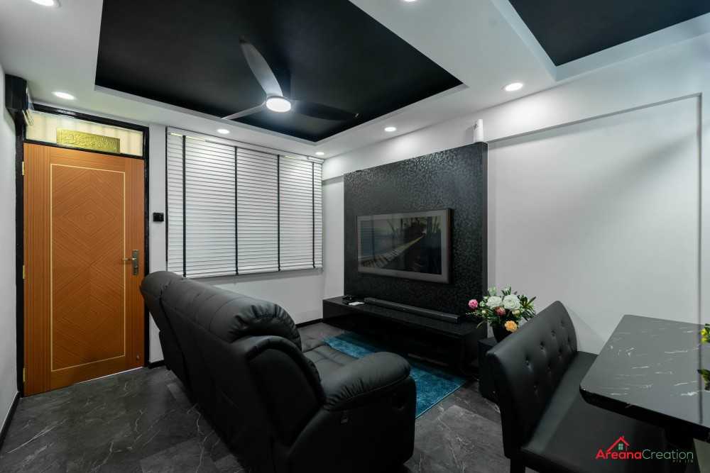 Contemporary Living Room with Homogeneous Tiles and TV Console