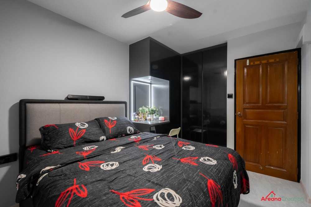 Contemporary Bedroom with Homogeneous Tiles and Wardrobe