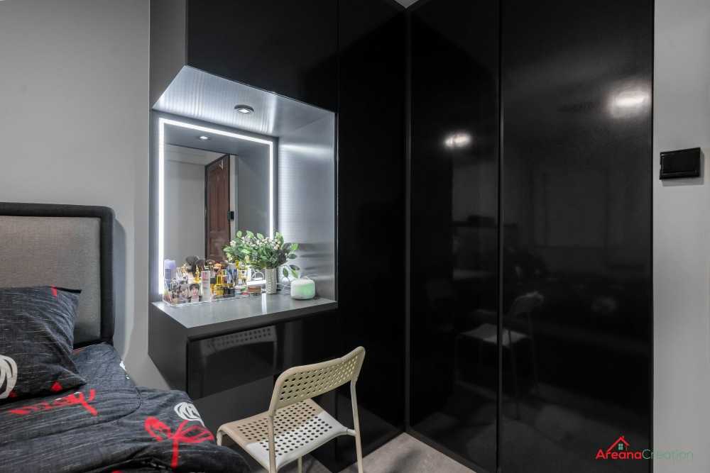 Contemporary Bedroom with Homogeneous Tiles and Bedroom Dresser