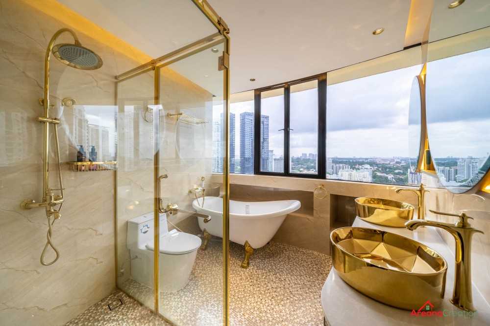Modern Bathroom with Marble Floor and Mirror