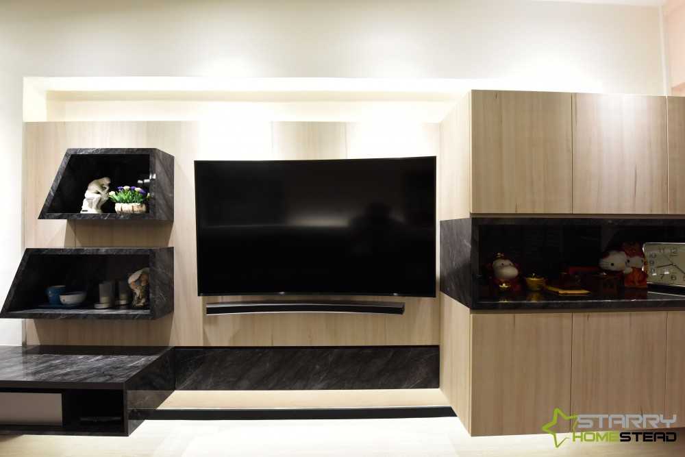 Scandinavian Living Room with TV Console and Feature Wall