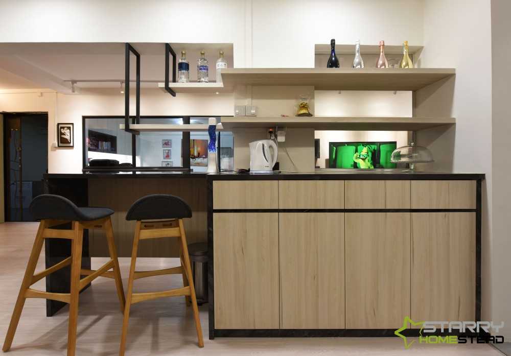 Scandinavian Dining Room with Storage Cabinets and Bar Stool
