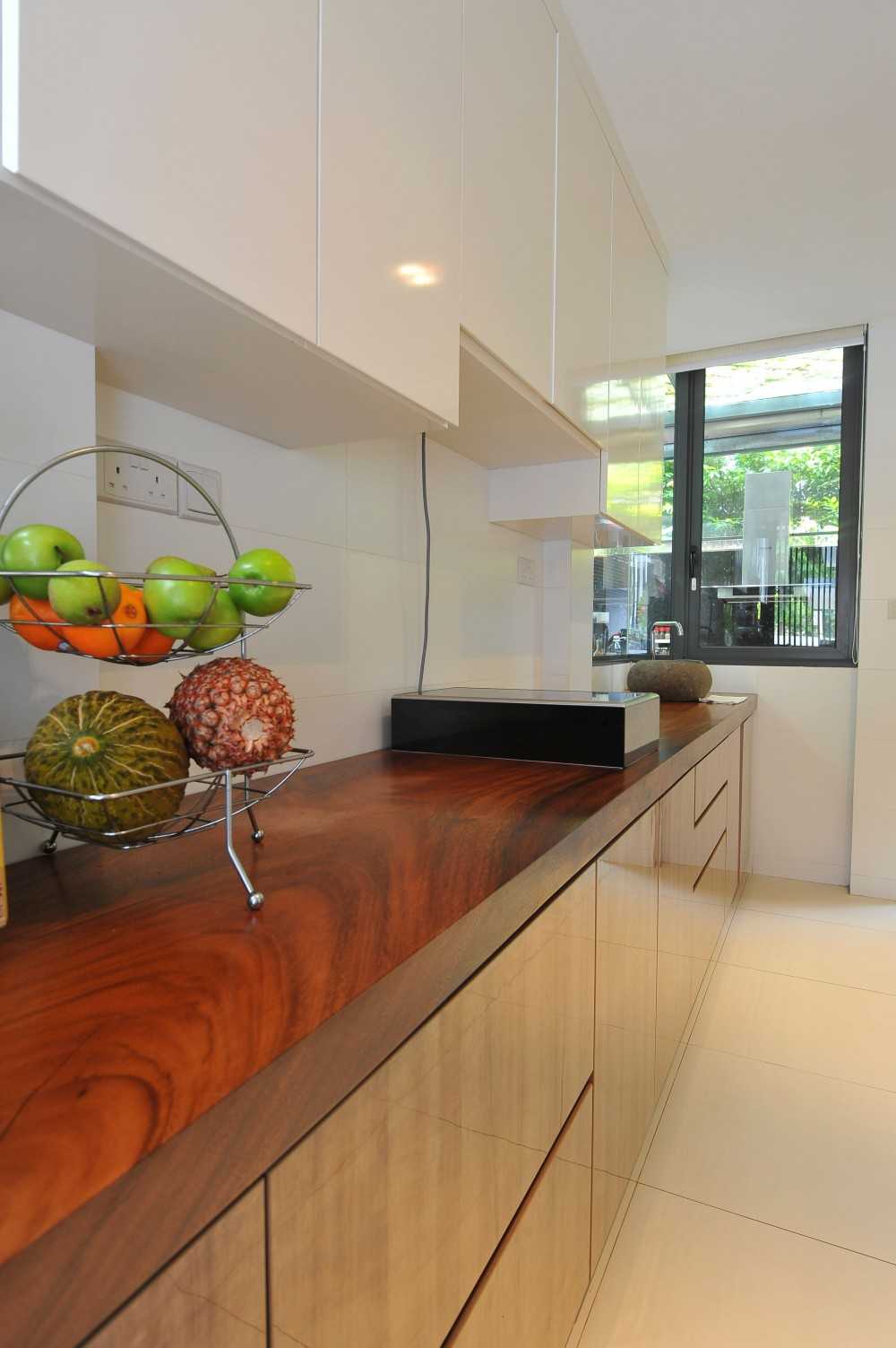 Minimalist Kitchen with Countertop and Homogeneous Tiles