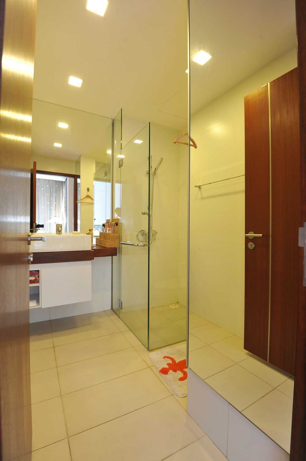 Minimalist Bathroom with Countertop and Herringbone Tiling