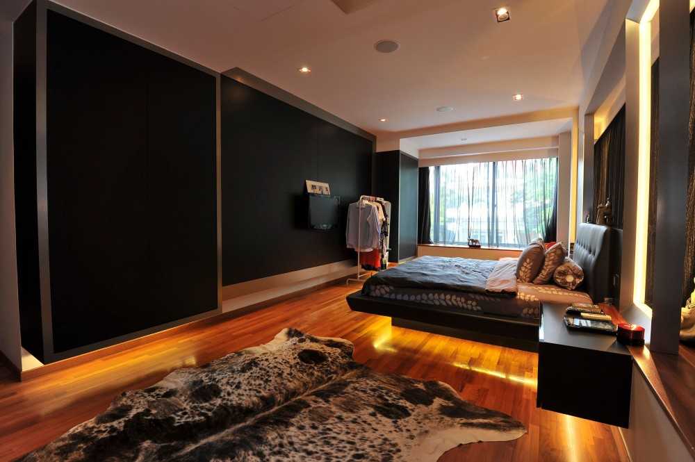 Minimalist Bedroom with Feature Wall and Carpet