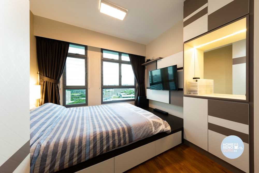 Modern Living Room with Platform Bed and Parquet Floor