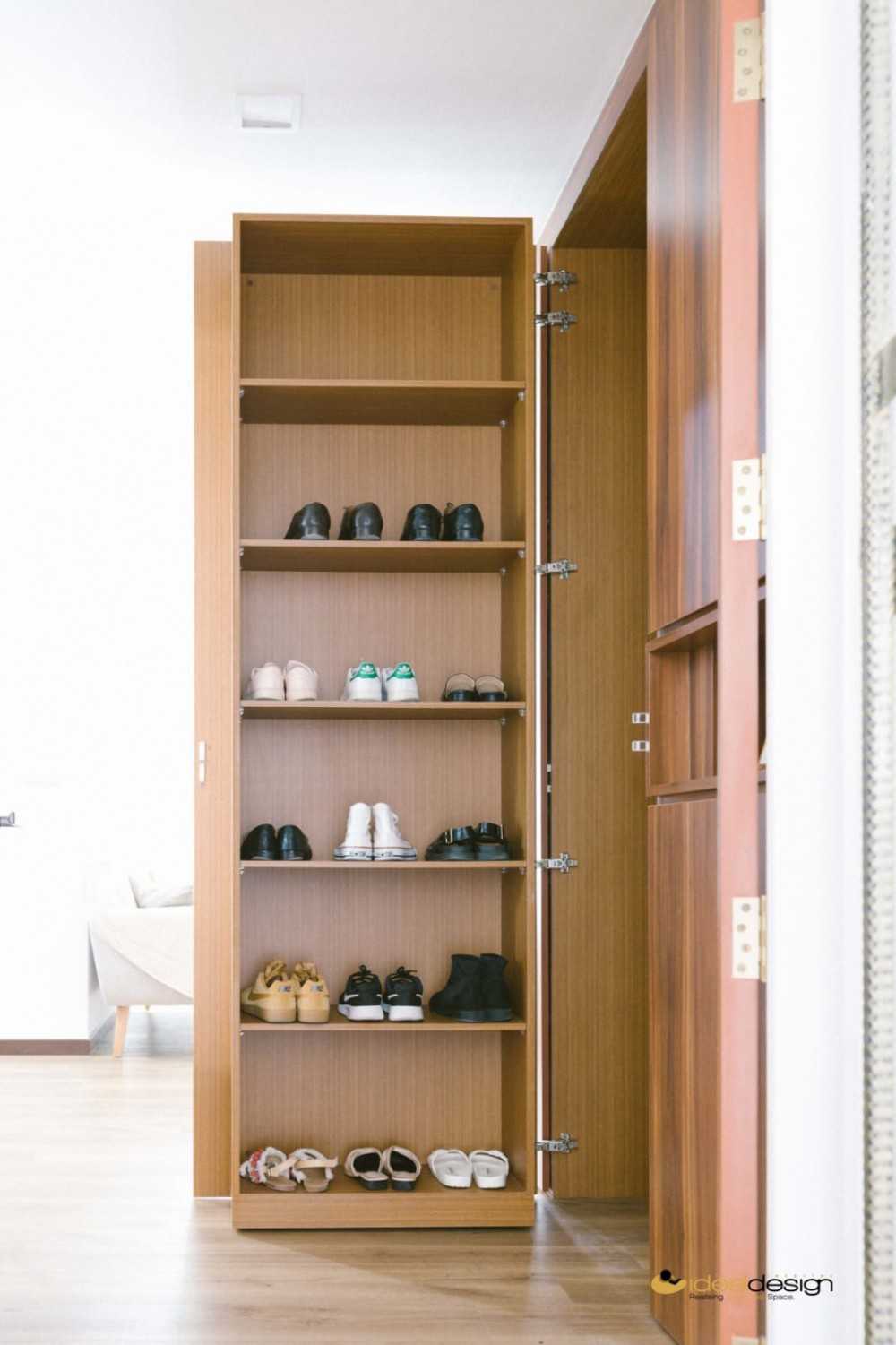 Contemporary Living Room with Shoe Rack and Display Cabinets