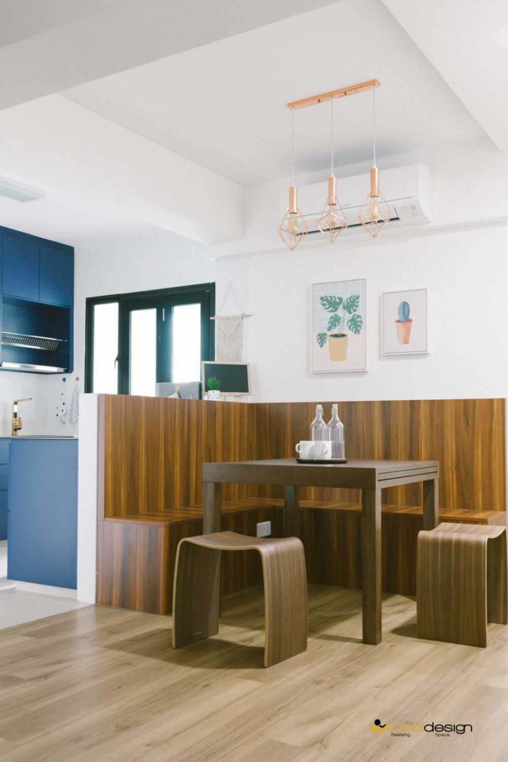 Contemporary Dining Room with Settee and Drop Light