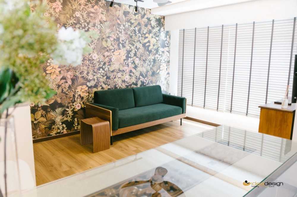 Contemporary Living Room with Wood Flooring and Feature Wall