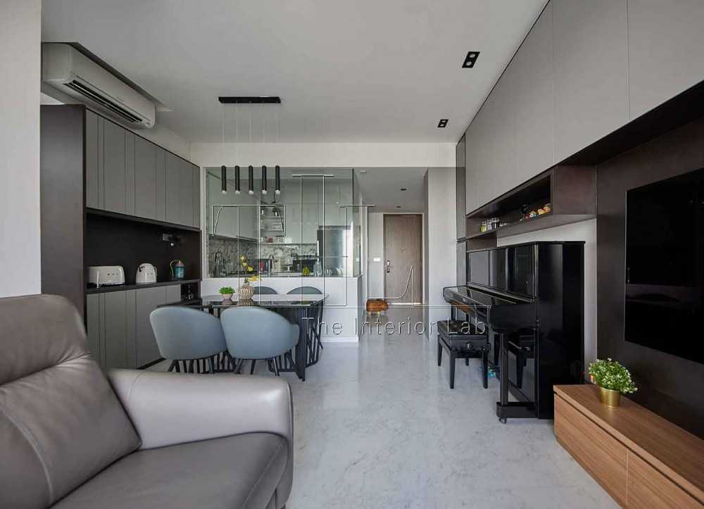 Contemporary Living Room with TV Console and Feature Wall