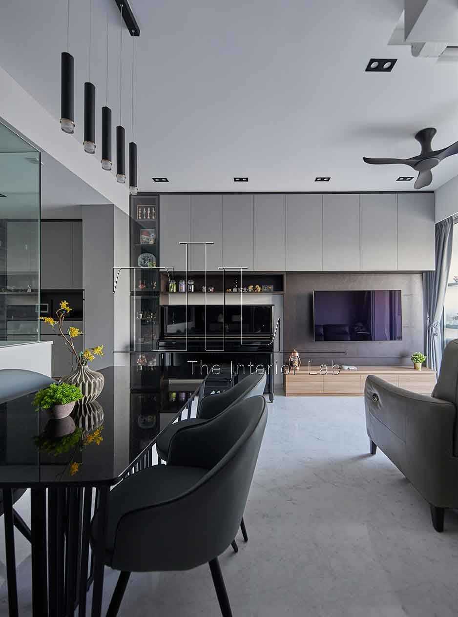 Contemporary Living Room with TV Console and Feature Wall