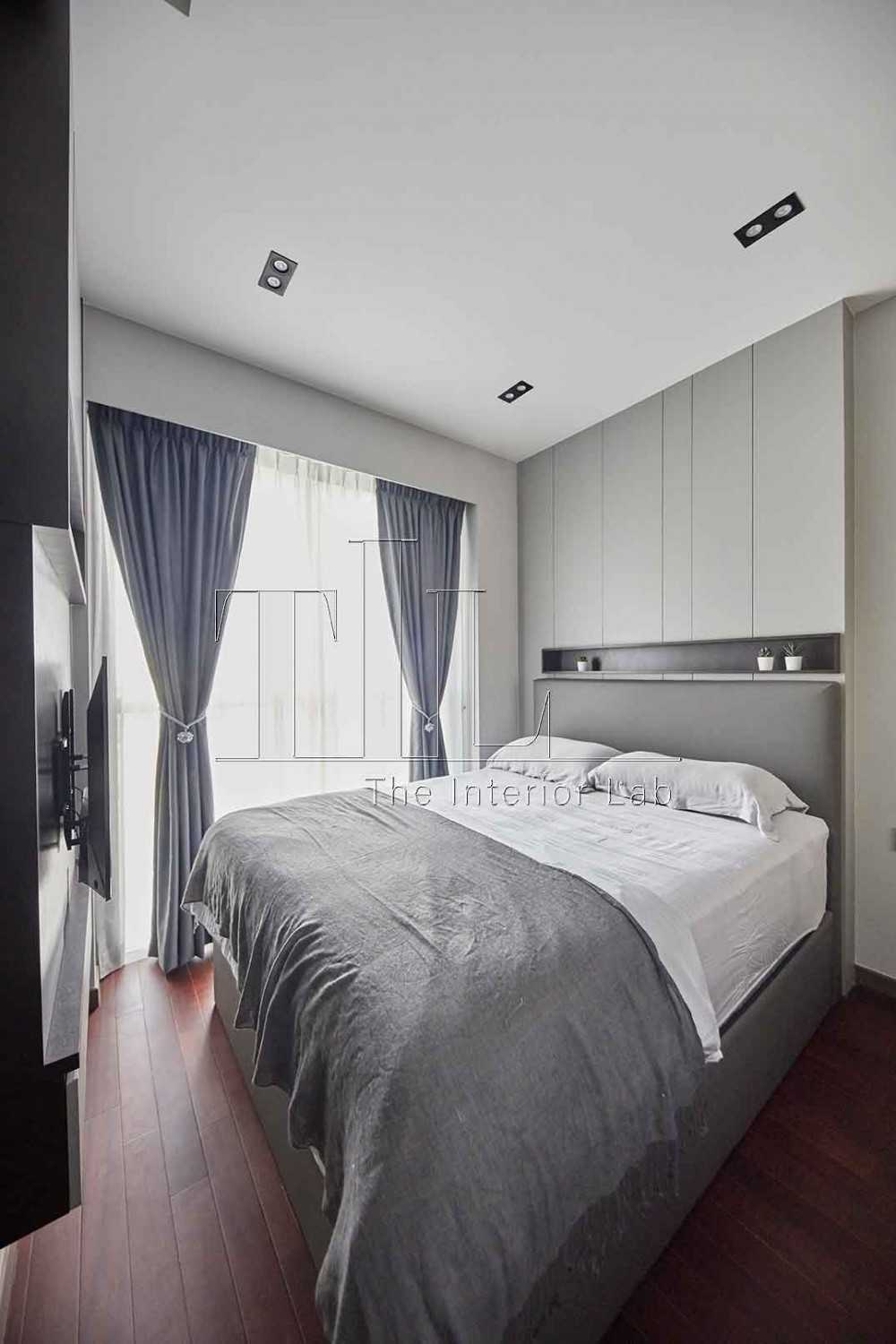 Contemporary Bedroom with TV Console and Feature Wall