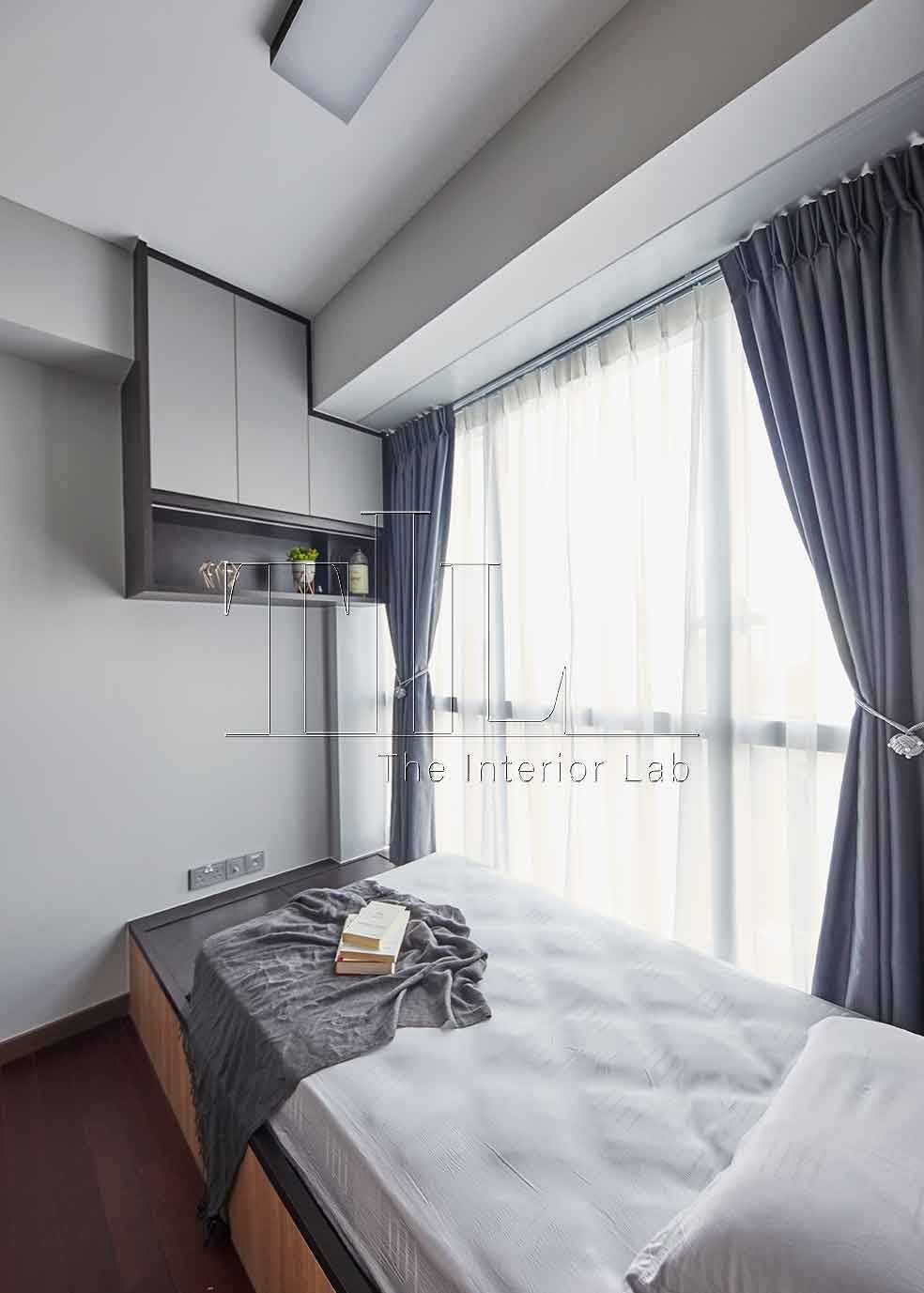Contemporary Bedroom with Platform Bed and Curtain