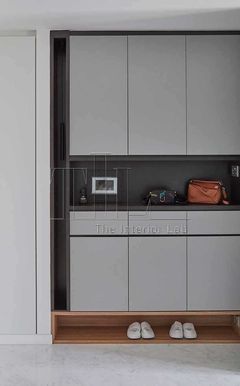 Contemporary Foyer with Feature Wall and Console Table