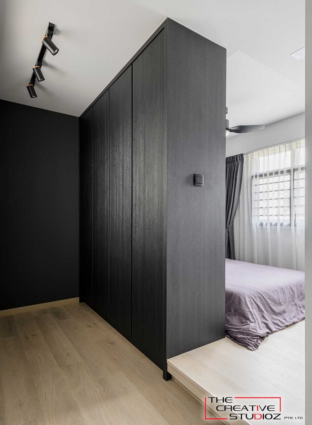 Scandinavian Bedroom with Platform Bed and Vinyl Flooring