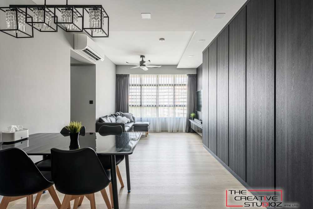 Scandinavian Living Room with Wood Flooring and Cove Lighting