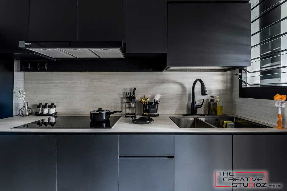 Scandinavian Kitchen with Countertop and Kitchen Backsplash