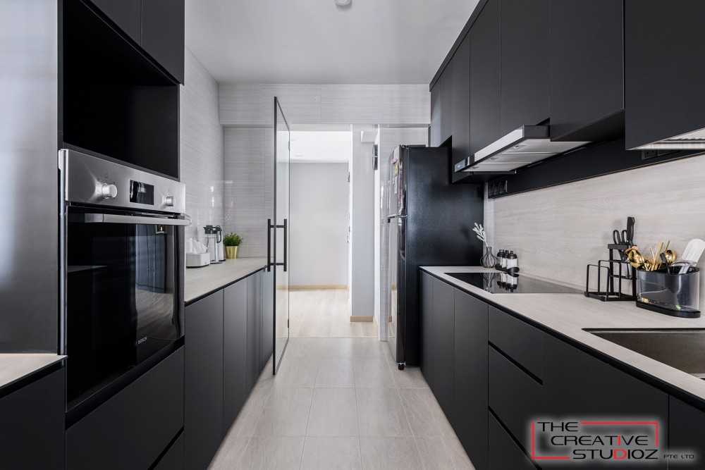 Scandinavian Kitchen with Countertop and Kitchen Backsplash