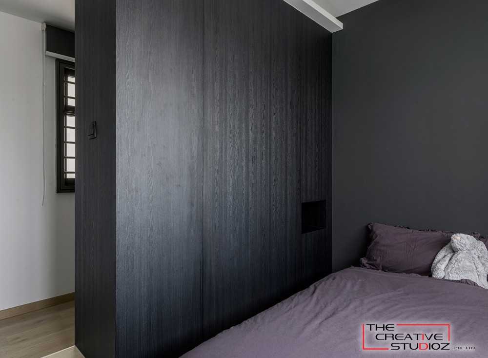 Scandinavian Bedroom with Platform Bed and Vinyl Flooring