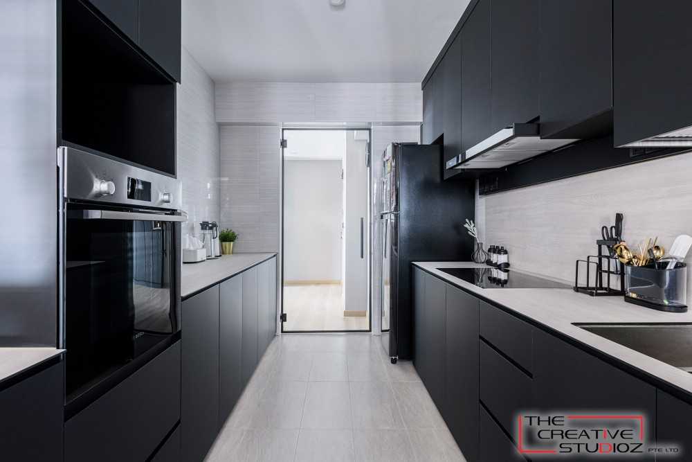 Scandinavian Kitchen with Countertop and Kitchen Backsplash
