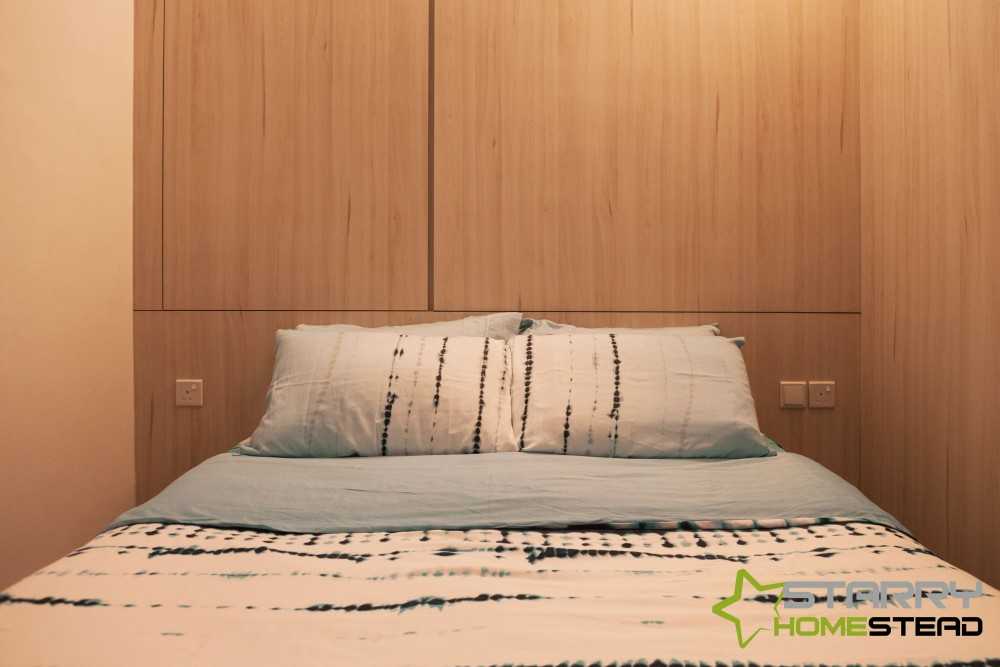 Scandinavian Bedroom with Storage Cabinets and Bed